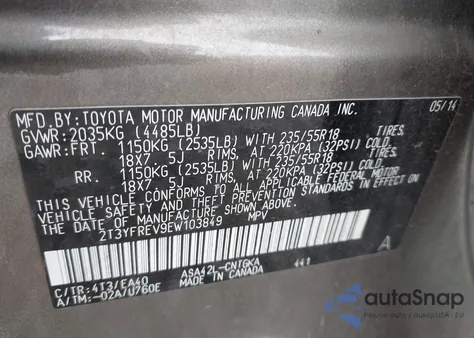 2014 Toyota Rav4 Limited из США, поврежденный, VIN 2T3YFREV9EW103849